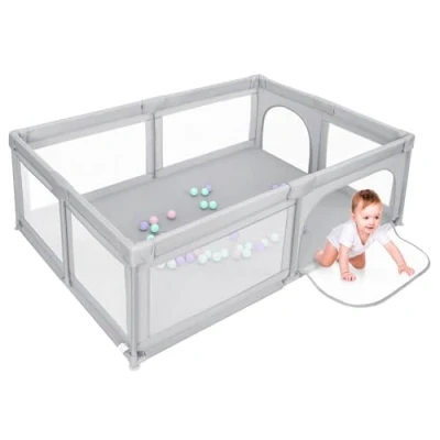 Image de Parc pour Bébé,205 * 147 66cm,Petit modulable Bébé avec 50 Balles et Porte de Sécurité, Clôture Bébé, Jeu Intérieur Extérieur,Centre D&#039;activités Tout Petits