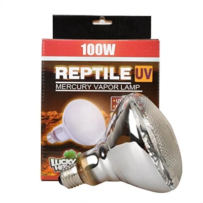 Image de Lucky Herp Ampoule à vapeur de mercure UVA UVB pour reptile, filetage vis E27, 100 W, 160 W disponible, transparent (100 W)
