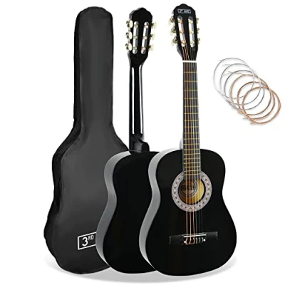 Image de 3rd Avenue Guitare Classique Pour Enfants Taille 1/2 Avec Cordes En Nylon Espagnol Débutant 6 Mois De Cours Gratuits, Sac, Noir