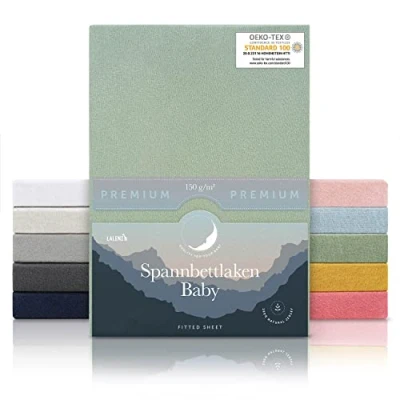 Image de Laleni Premium Draps Housses 38x77 cm en Jersey Lot de 2 Drap Housse Bebe Oval certifié Oeko TEX Berceau 100% Coton lit Parapluie Matelas et Linge Vert