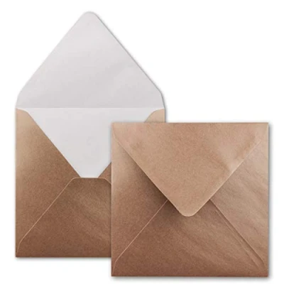 Image de Série FarbenFroh Lot de 50 enveloppes carrées, bronze métallisé, 15,5 x cm, sans fenêtre, à collage humide, pour cartes d&#039;invitation au mariage, anniversaire et plus