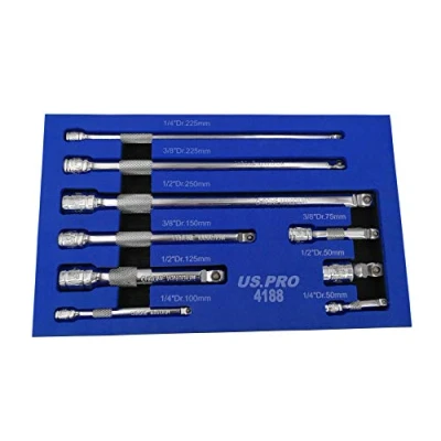 Image de US PRO B4188 Tools Lot de 9 extensions barre oscillante 1/4 3/8 1/2 Dr Bleu
