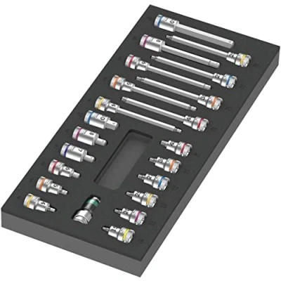 Image de Wera 05150113001 Insert en mousse 9723, jeu de douille embouts Zyklop B 3/8&quot; 1, 22 pièces, Chrome, Mat