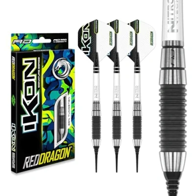 Image de RED DRAGON Ikon 1.2 20 Gramme Professionnel Tungstène Jeu de fléchettes Softip avec ailettes et tiges