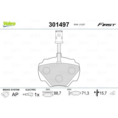 Image de VALEO 301497 Jeu de plaquettes frein FIRST Essieu arrière contact signal d&#039;usure inclus avec tôle anti bruit LAND ROVER: Defender SUV