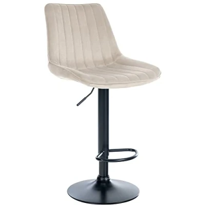 Image de CLP Tabouret De Bar Toni en Velours I Chaise Haute Bistrot avec Repose Pieds Hauteur Réglable Pivotant, Couleur:crème, Couleur du Cadre:Noir
