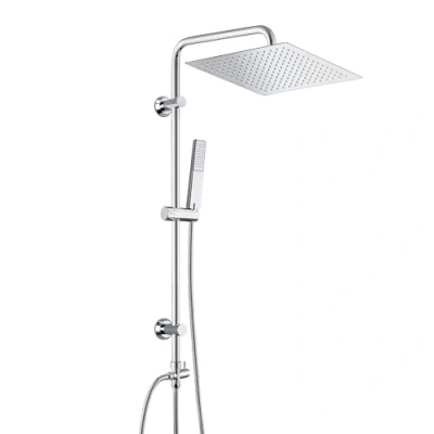 Image de Görbach Colonne de Douche Pluie Réglable en Hauteur Ensemble Mécaniques Murales Réglables ​Système avec Douchette Effet ABS et Tête INOX 30x30cm