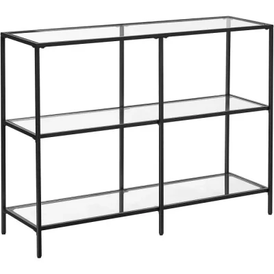 Image de VASAGLE Table Console d’Entrée, Étagère à 3 Niveaux en Verre Trempé, 30 x 100 73 cm, Cadre Métal, Style Moderne, pour Couloir, Salon, Chambre, Noir Classique et Transparent LGT027B01