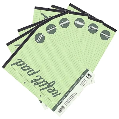 Image de RHINO Lot de 6 blocs papier teinté vert Format A4 100 pages Ligné 8 mm avec marge