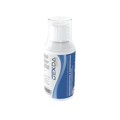 Image de WM aquatec Purificateur d&#039;eau DEXDA Complete 120 ML pour la désinfection de l&#039;eau Potable Le Camping, Les Bateaux, etc, Conserve au Total 1.200 litres et réservoir