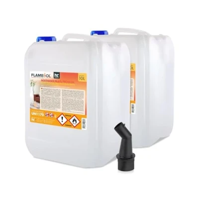 Image de FLAMBIOL Bioéthanol 96,6% Premium 2 x 10 L Éthanol pour cheminées de Table, et décorations Jardin extérieur sans fumée ni suie A Base maïs Betterave sucrière