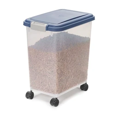 Image de Iris Ohyama, Boite Croquette Chat Hermetique à Roulettes, 30L/11.3kg, Bleu, Couvercle Rabat avec Joint Etanche, Plastique, pour Chien, Chat, Friandises, Conteneur Croquettes, sans BPA, MP 8