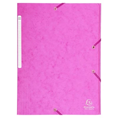 Image de Exacompta Réf. 17108H Carton de 25 chemises à élastiques pochettes 3 rabats Maxi capacity en carte lustrée dimensions 24 x 32 cm pour documents au format A4 couleur rose