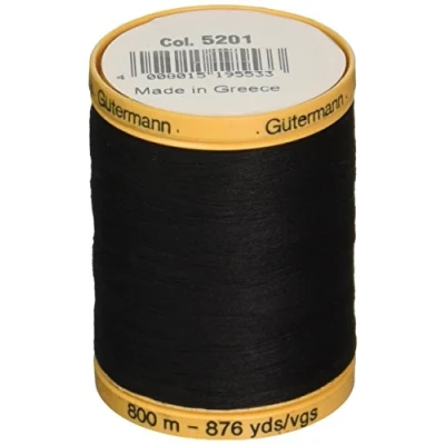 Image de Gutermann 800C 5201 Fil de Coton Naturel Solide Noir 800 m