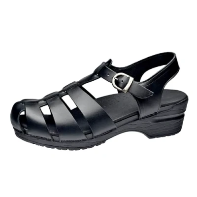 Image de Sanita Semma Sandale, Cuir Produit Original Fabriqué à la Main pour Femme Assise Plantaire de Forme Anatomique avec Mousse Souple Bride Talon réglable Noir 40 EU