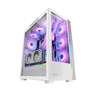 Image de Mars Gaming MC ULTRA Blanc, Tour Custom XXL E ATX, Double Bande LED ARGB, Fenêtre Verre Trempé, Structure Caméra Verticale