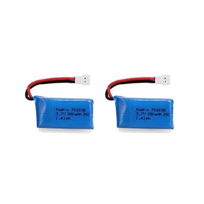 Image de YUNIQUE GREEN CLEAN POWER Batteries Lipo 3.7V 380mAh pour Drone FPV H107D H107C 2 pcs, Compatible avec modèle RC Adulte, Chargeur Lipo, JST, T2M, 2S XT30, DS3218, Bleu