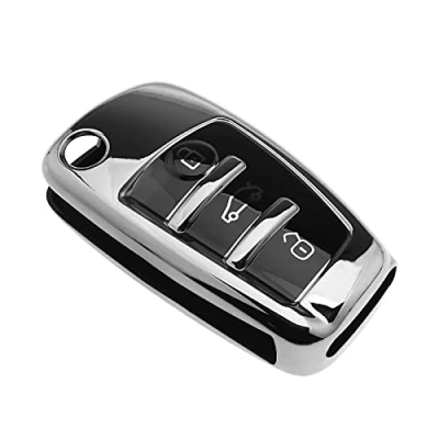 Image de eMagTech Coque de clé Voiture en polyuréthane thermoplastique 3 Boutons Argenté Compatible avec Audi A1 A3 A4 A6 Q3 Q5 Q7 S3 R8 TT