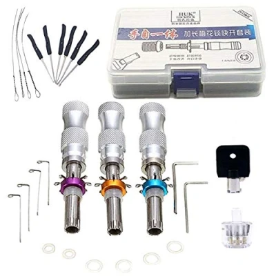 Image de Lot de 3 médiators tubulaires réglables en acier inoxydable à 7 broches et serrure transparente forme fleur prunier avec extracteur clé cassée (combinaison clés noires)