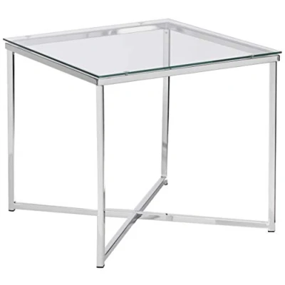 Image de AC Design Furniture Gurli Table de Basse Carrée, H: 45 x l: 50 P: cm, Transparent/Chrome, Verre/Métal, 1 pc