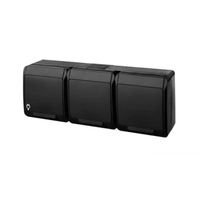 Image de Prise triple étanche IP44 en saillie 2p+T 16A 250V noir HERMES