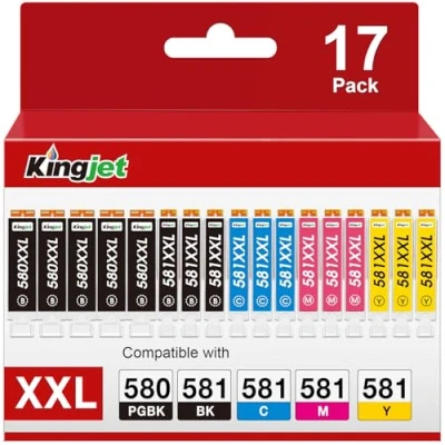 Image de KINGJET Cartouche 580 581 Compatible pour Encre Canon XXL Pixma ts6350 TR7550 TR8550 TS6150 TS6151 TS8150 TS8151 TS8152 TS9150 TS9155 TS6250 TS6251 TS9550 TS9551C TS8250