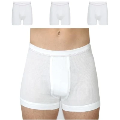 Image de SES Lot de 3 slips Double côte pour homme 100 % coton Tailles S à 4XL Résistants la température ambiante Avec ouverture et taille souple qualité supérieure, Blanc., L