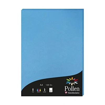 Image de Clairefontaine 4211C Étui de 50 Feuilles Format A4 (21x29,7cm) 120g/m² Coloris Turquoise Papier d&#039;Invitation Evènements et Correspondance Gamme Pollen Premium Lisse