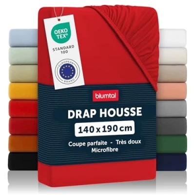 Image de Blumtal Drap Housse 140x190 cm en Microfibre certifié Oeko TEX House 140 x 190 Doux Respirant et Lavable de lit Rouge