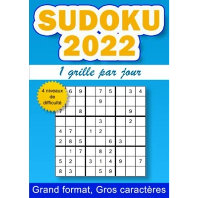 Image de sudoku 2022, 1 grille par jour: calendrier 365 grilles de pour adulte, 4 niveaux difficulté, gros caractères, grand format A4