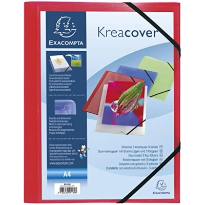 Image de Exacompta Réf. 55185E Paquet 5 chemises à élastiques Kreacover pochettes 3 rabats en polypropylène translucide dimensions 24 x 32 cm pour documents au format A4 couleur rouge