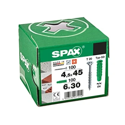 Image de SPAX Set de vis(universelle 4,5x45) à cheville(expansion SD 6x30)Ø6 200 pièces, WIROX A9J,T STAR plus T20, pour la fixation dans béton normal et cellulaire, brique pleine perforée 5000001200015