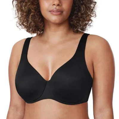 Image de DELIMIRA Femme Soutien Gorge Minimiseur Forte Poitrine Invisible Grande Taille avec Armature Noir 100E
