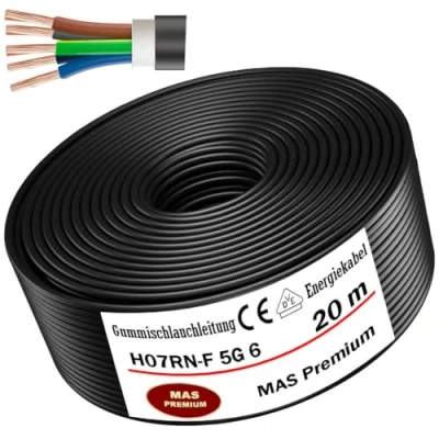 Image de MAS Premium Câble d&#039;alimentation en caoutchouc H07RN F 5G1,5, 2,5, 4, 6 ou 10 flexible avec conducteur de protection pour appareils lourds 5 100 m (H07RN 5G6 mm², 20 m)