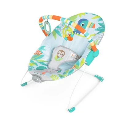 Image de Bright Starts Transat Bébé Vibrations Apaisantes Barre de Jouets Amovible, Pieds Antidérapants, 0 6 Mois Jusqu&#039;à 9 kg (Rainforest Vibes)