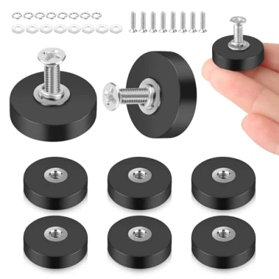 Image de QOUBNIC 8 Pièces Aimant Néodyme Puissant, 22 mm Diamètre Puissant avec Filetage Plat M4 Aimants Ronds Résistants 3,5kg Force de Maintien pour Véhicules Lampes Outils Fixation Vis