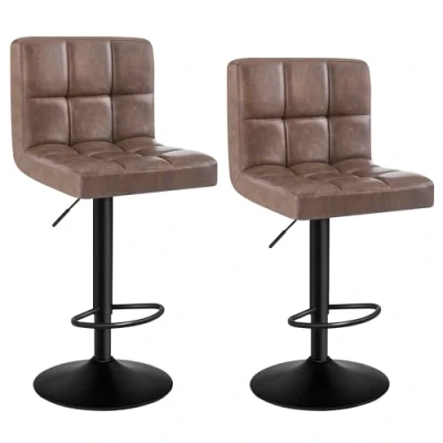 Image de WOLTU® Tabouret Bar Lot de 2 Pied Noir en Acier Siège Similicuir rembourrée, Brun Foncé, BH112dbr