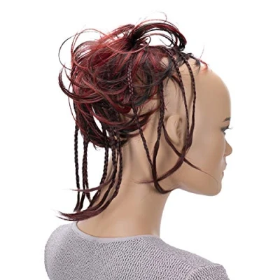 Image de CAISHA XXL Cheveux Cravate Chignons Coiffures De Mariée Volumineux Chignon Désordonné Ondulé Mélange Brun Foncé Rouge G28D