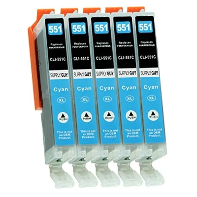 Image de Supply Guy 5 Cartouches d&#039;encre avec Puce Compatible Canon CLI 551 Cyan pour Pixma IP7250 IP8750 IX6850 MG5450 MG5550 MG5650 MG5655 MG6350 MG6450 MG6650 MG7150 MG7550 MX725 MX925