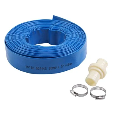 Image de KATSU Layflat Tuyau de Refoulement 20 m x 38 mm, avec 2 Clips et Connecteur, Convient aux Pompes Submersibles à eau pour étang Drainage, Irrigation Jardin, Piscine, Bleu 664445