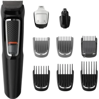 Image de Philips MULTIGROOM Series 3000 9 en 1 Visage et Cheveux MG3740 15, Noir, Rectangle, Acier inoxydable, Barbe, Oreille, Sourcil