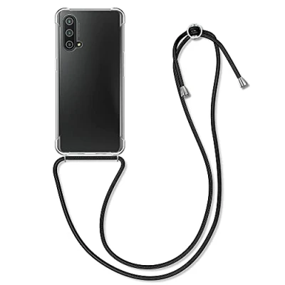 Image de kwmobile Coque Collier Compatible avec OnePlus Nord CE 5G Housse de Protection en TPU Cordon Sangle Noir Transparent