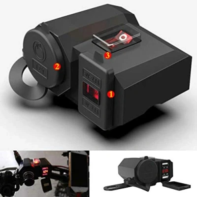 Image de JoyFan Allume cigare étanche 12 V / 24 CC avec prise intégrée deux ports USB pour chargement de téléphone portable, navigateur, PC