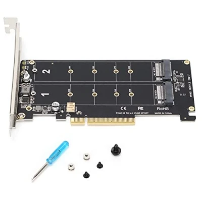 Image de ciciglow Adaptateur PCIE, Carte Double SSD M.2 NVMe vers D&#039;extension de Lecteur Convertisseur Disque Dur PCIE X8 M Key(ph45)