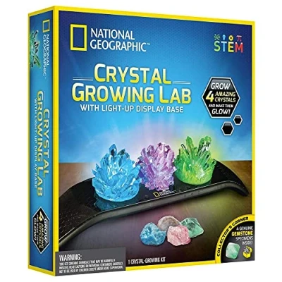 Image de National Geographic Kit de Culture en Cristal pour Enfants Kits scientifiques éducatifs à partir 8 Ans avec 3 Cristaux, 4 Pierres précieuses Authentiques et Base Lumineuse Cadeaux