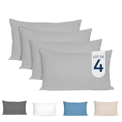 Image de Dreamzie Taie Oreiller 40x80 cm (Lot de 4) 100% Coton Jersey 150 GSM Gris d&#039;oreiller 40 x 80 Housse Coussin Résistant et Hypoallergénique Certifiées Oeko TEX