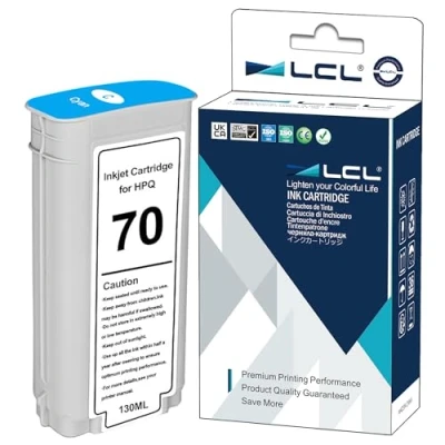 Image de LCL Cartouche d&#039;encre Compatible 70 C9452A 135ML High Yield Remplacement pour HP Designjet Z2100 Z3100 Z3100PS Z3200 Z3200PS Z5200 Z5400 (1 Cyan)