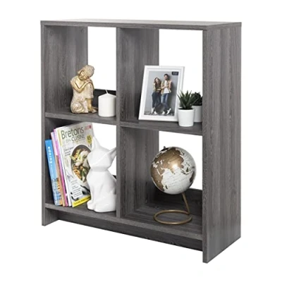 Image de Iris Ohyama, Meuble de rangement ouvert, Bibliothèque, Étagère 4 casiers, Grande capacité, horizontale &amp; verticale, Bureau, Chambre, Salon Wood Open Shelf WOS Chêne Gris