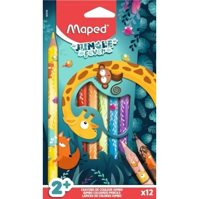 Image de Maped 12 Crayons de couleurs Maxi Jungle Fever pour bébés et enfants Crayon coloriage dès 1 an Premier Age Corps triangulaire Mine large résistante
