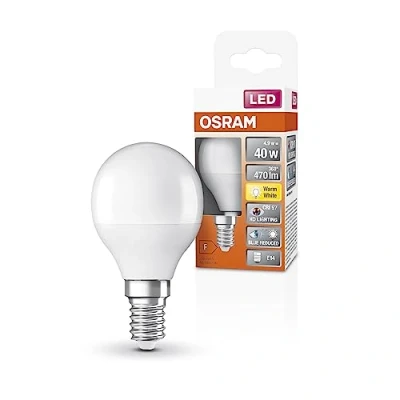 Image de OSRAM Superstar + Classic P 40 FR LED lampe, base E14, MiniBall Shape, 4,9W, 470LM, 2700K, lumière blanche chaude, teneur en bleu considérablement réduite, charge des yeux inférieure